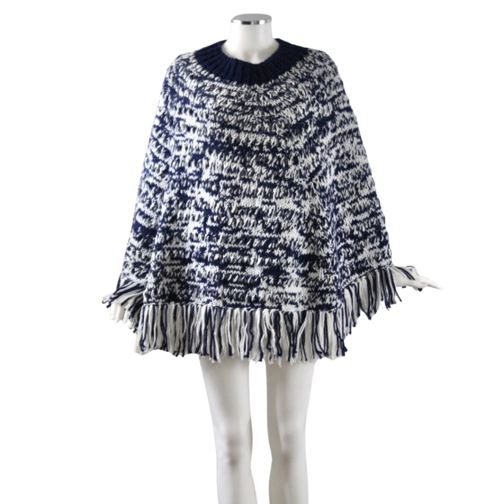 VINTAGE 1970s Handmade Knitted Poncho with Fringe
